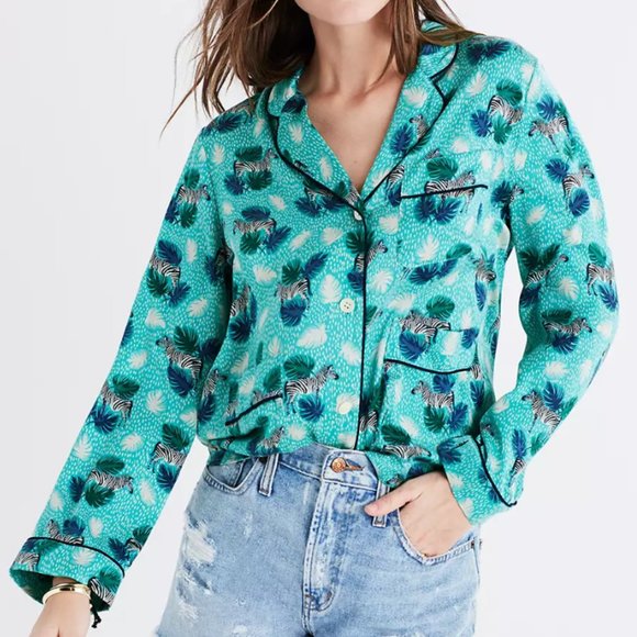 Madewell 100% Silk "Pajama Shirt" in Zebra Print - Picture 1 of 6